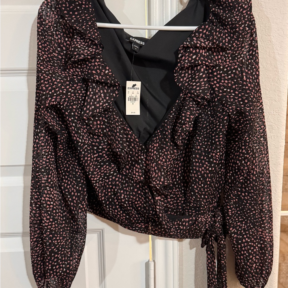 Express Black and Pink Ruffle Blouse